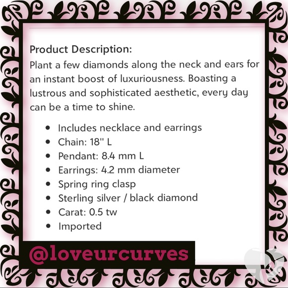 NEW•BLACK DIAMOND STUD & NECKLACE SET•NWT - Picture 2 of 10